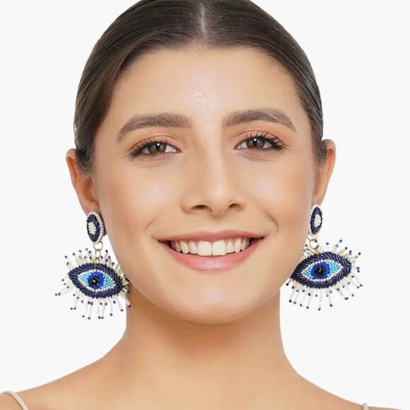 America & Beyond White Evil Eye Beaded Shoulder Bag & Earrings NWT - Picture 8 of 9